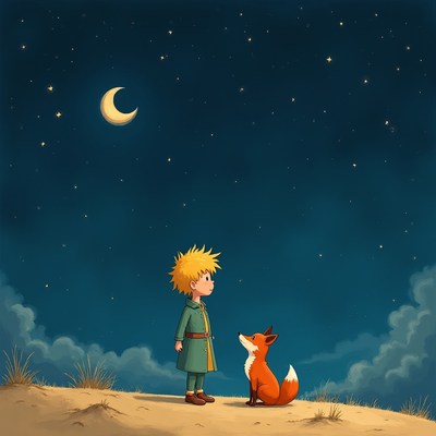 Little Prince and Fox at Night