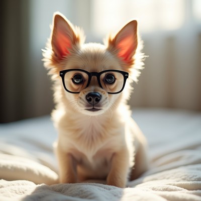 Chihuahua puppy wearing glasses