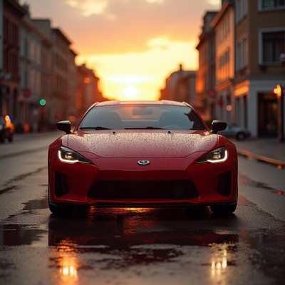 Red Toyota GR Supra at Sunset