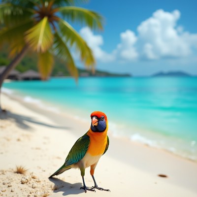 Colorful Parrot on Tropical Beach
