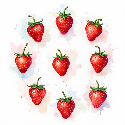 Watercolor Strawberries on White Background