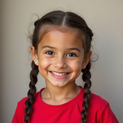 Smiling girl with pigtails