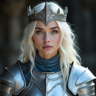 Blonde Woman in Silver Crown Armor