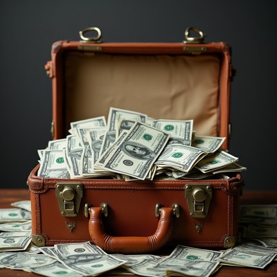 Open Briefcase Overflowing with Cash