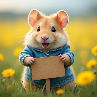 Cute hamster holding blank sign