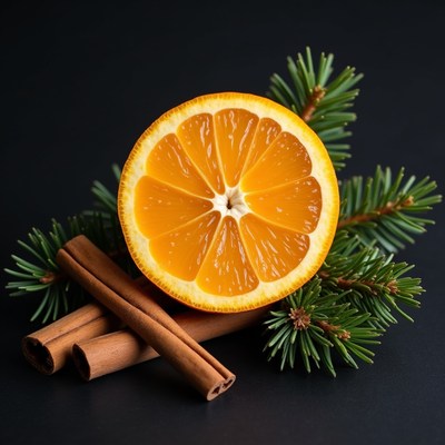 Sliced Orange with Cinnamon Sticks and Fir