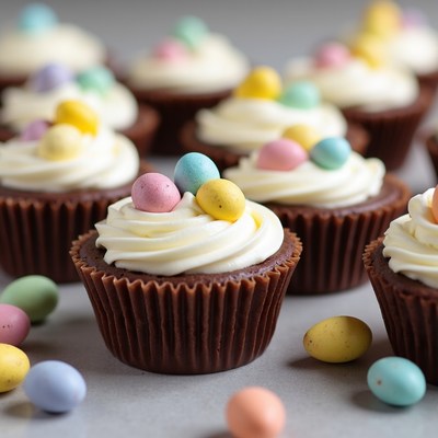 Chocolate Cupcakes with Colorful Easter Eggs
