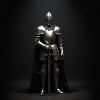 Knight in shining armor holding sword