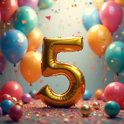 Golden 5 Balloon with Confetti