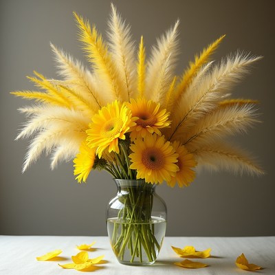 Yellow Sunflowers and Pampas Grass Bouquet