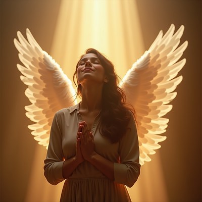 Woman with Angel Wings Praying