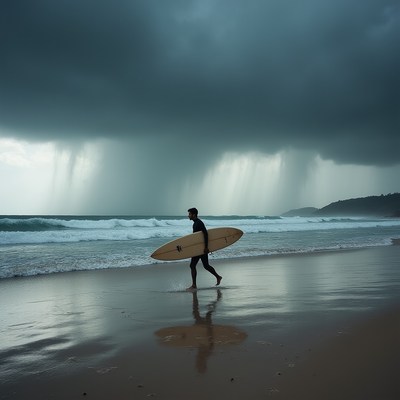 Surfer carrying board on beach