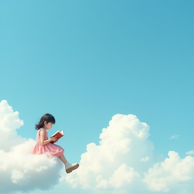Girl reading book on cloud