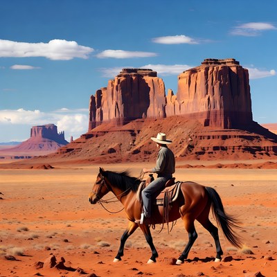 Cowboy riding horse near Monument Valley