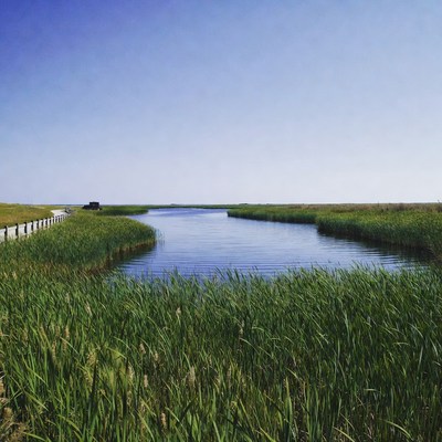Marshland with winding waterway