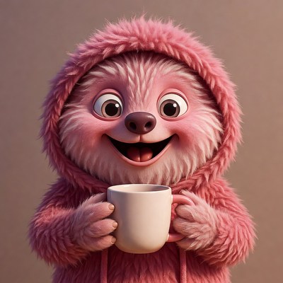 Pink Sloth Holding Coffee Mug