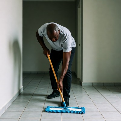 African-American man mopping floor