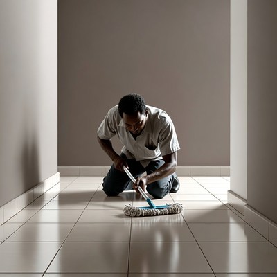 African-American man mopping floor