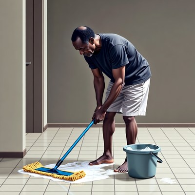 African-American man mopping floor