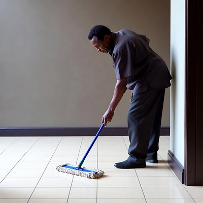 African-American man mopping floor
