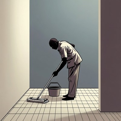 Man mopping floor with bucket