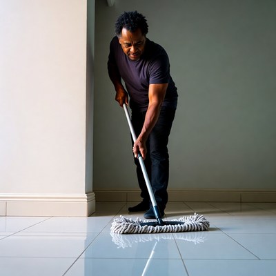 African-American man mopping floor