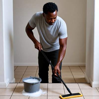 African-American man mopping floor