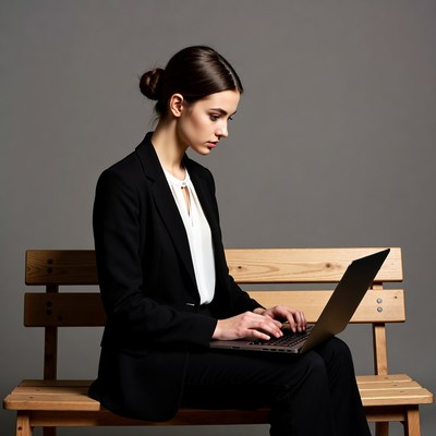 Woman working on laptop outdoors
