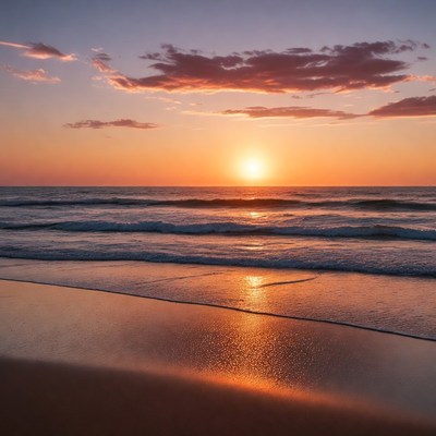 Sunset over ocean waves