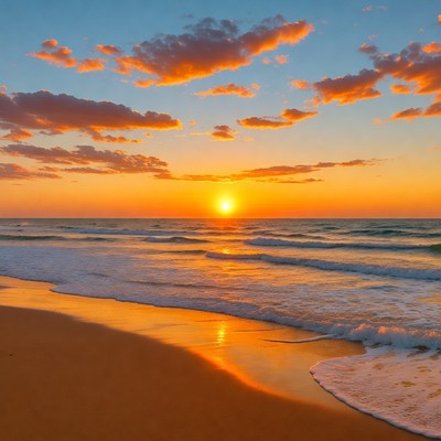 Sunset over ocean beach