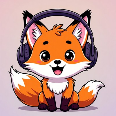 Cute fox wearing headphones