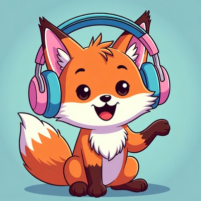 Cute fox wearing headphones
