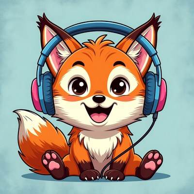 Cute fox wearing headphones