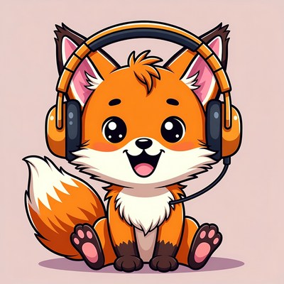 Cute fox wearing headphones