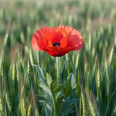 Red Poppy in Wheat Field
