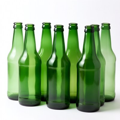 Green Glass Bottles on White Background