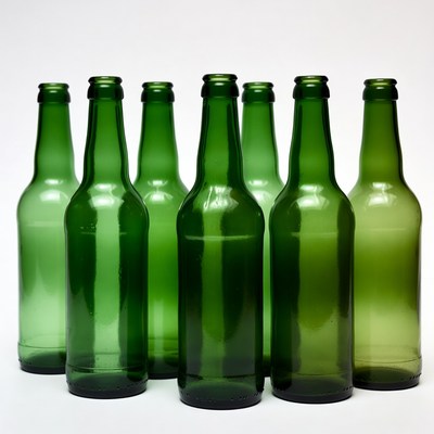 Green glass bottles on white background