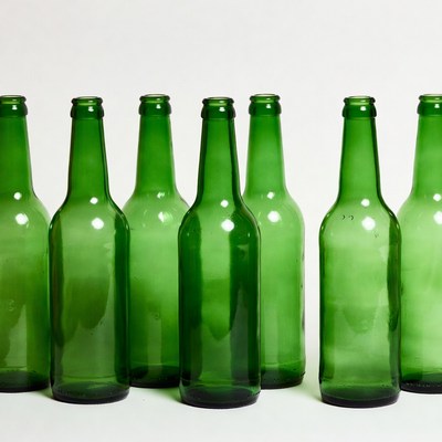 Green Glass Bottles on White Background