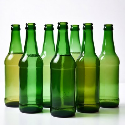 Green Beer Bottles on White Background