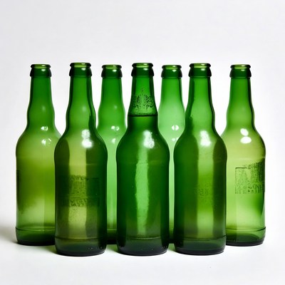 Six Green Beer Bottles