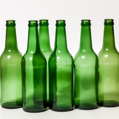 Green glass bottles on white background