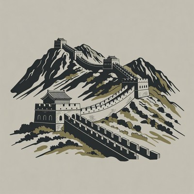 Great Wall of China on Mountains