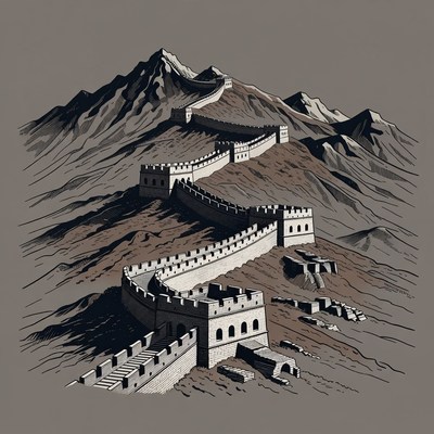 Great Wall of China on Mountains