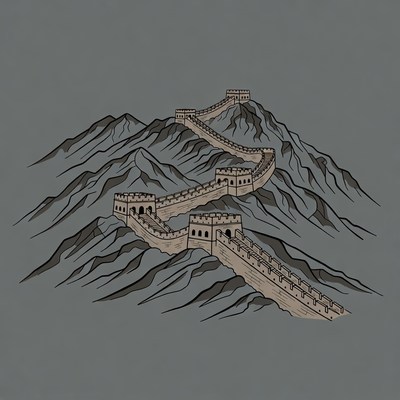 Great Wall of China on Mountains