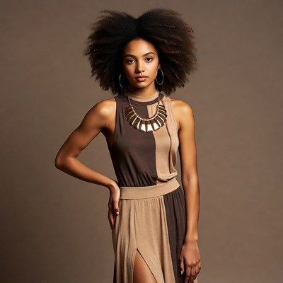 African-American woman in brown dress