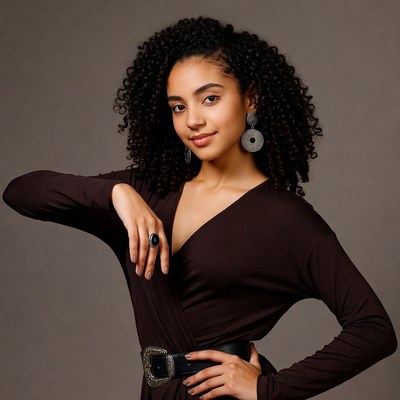 Young African-American woman in brown dress