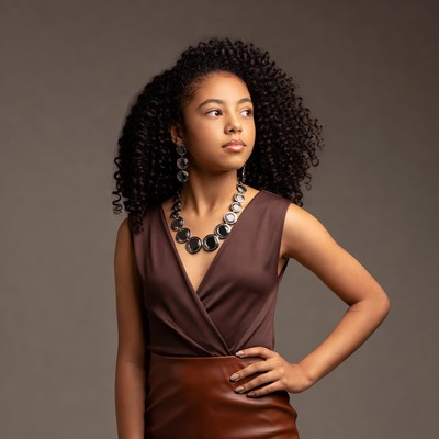 African-American girl with curly hair and jewelry