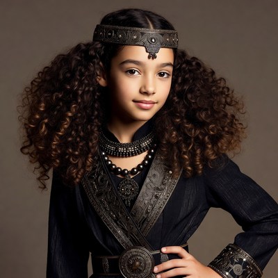 Girl in traditional black embroidered outfit