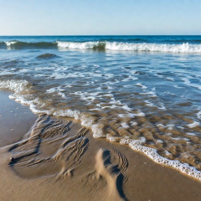 Ocean Waves Crashing on Sandy Beach