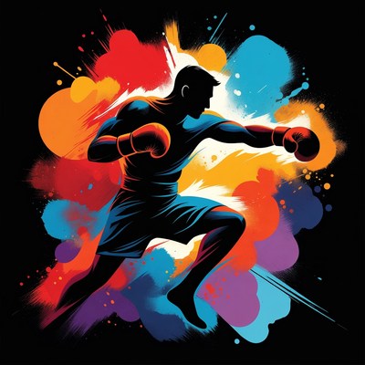 Silhouette Boxer Punching with Color Splashes